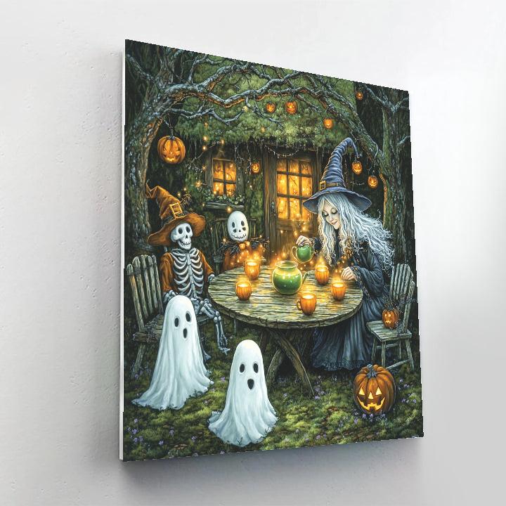 Witchs Cottage Spooky Tea Gathering paint by numbers