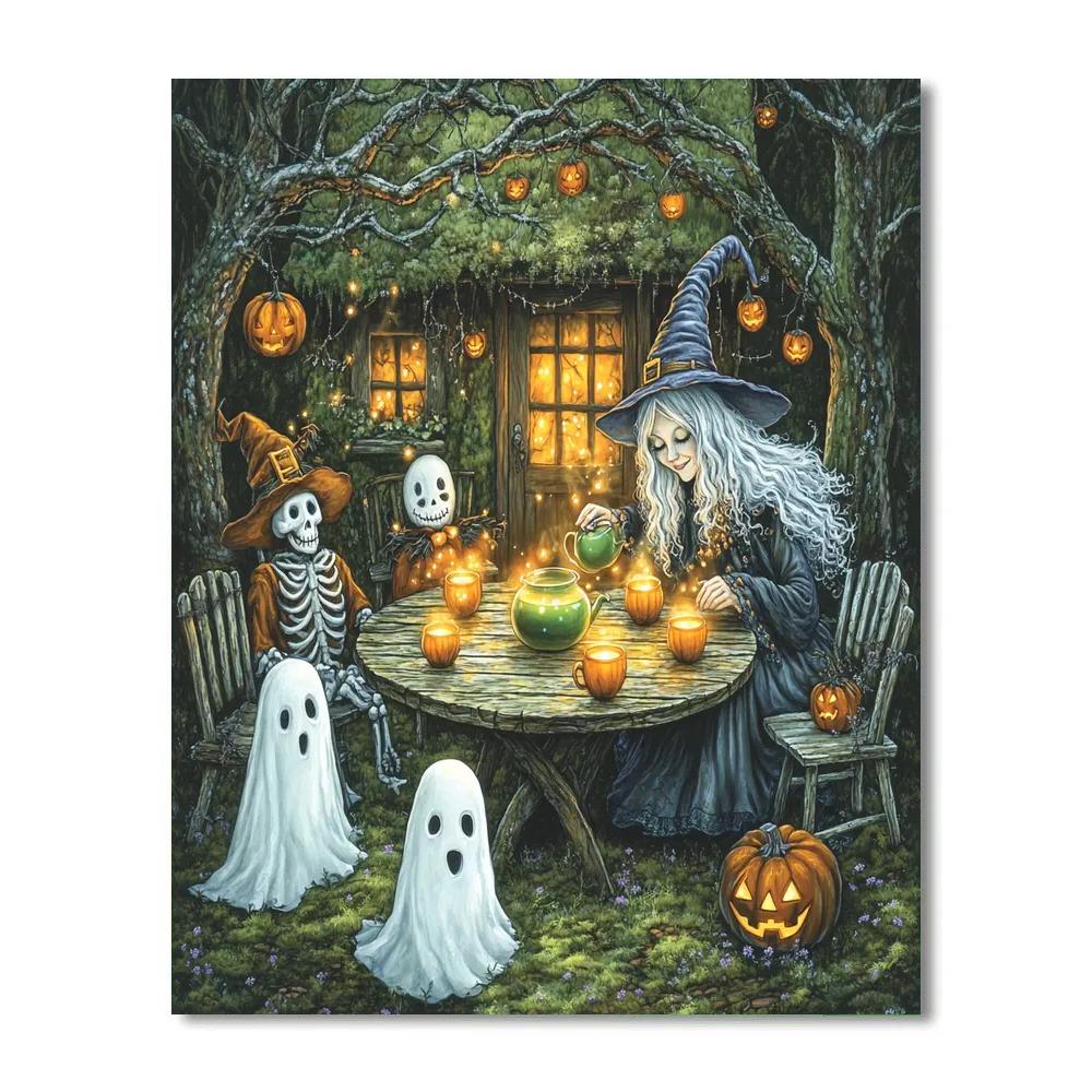 Witchs Cottage Spooky Tea Gathering paint by numbers