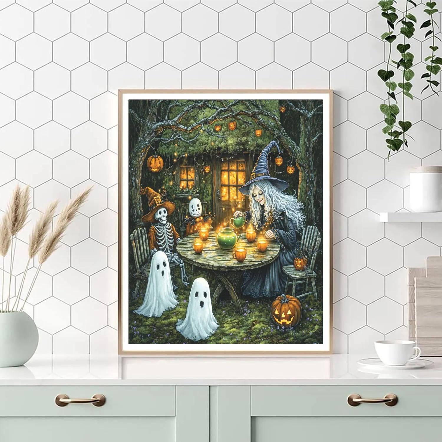 Witchs Cottage Spooky Tea Gathering paint by numbers