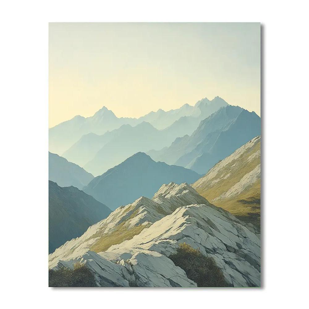 Leonardo Da Vinci Inspired Mist Over Sleeping Mountains paint by color