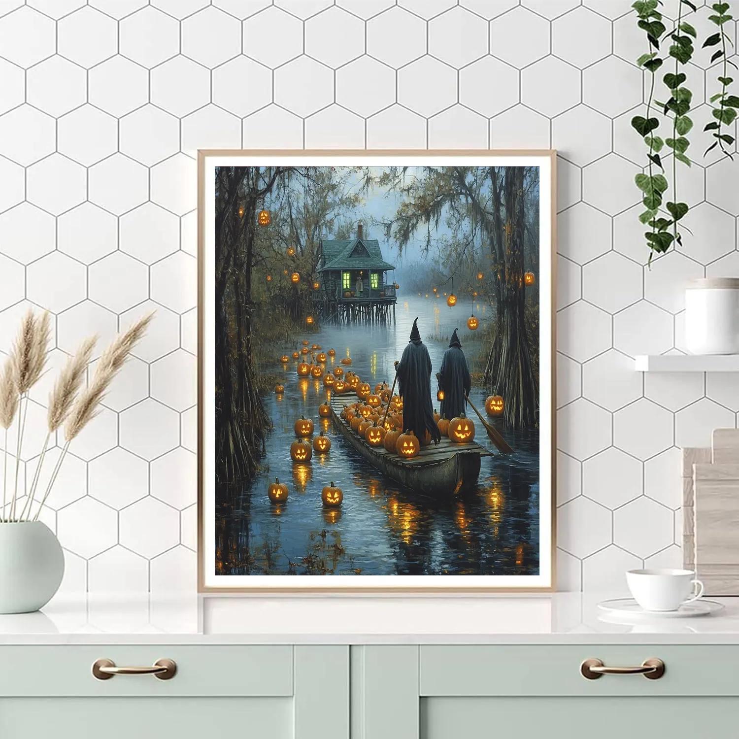 Lantern Keepers Halloween Marsh Crossing Paint by numbers art