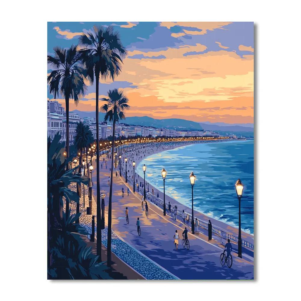 Seafront Promenade Of Nice France At Dusk paint by number
