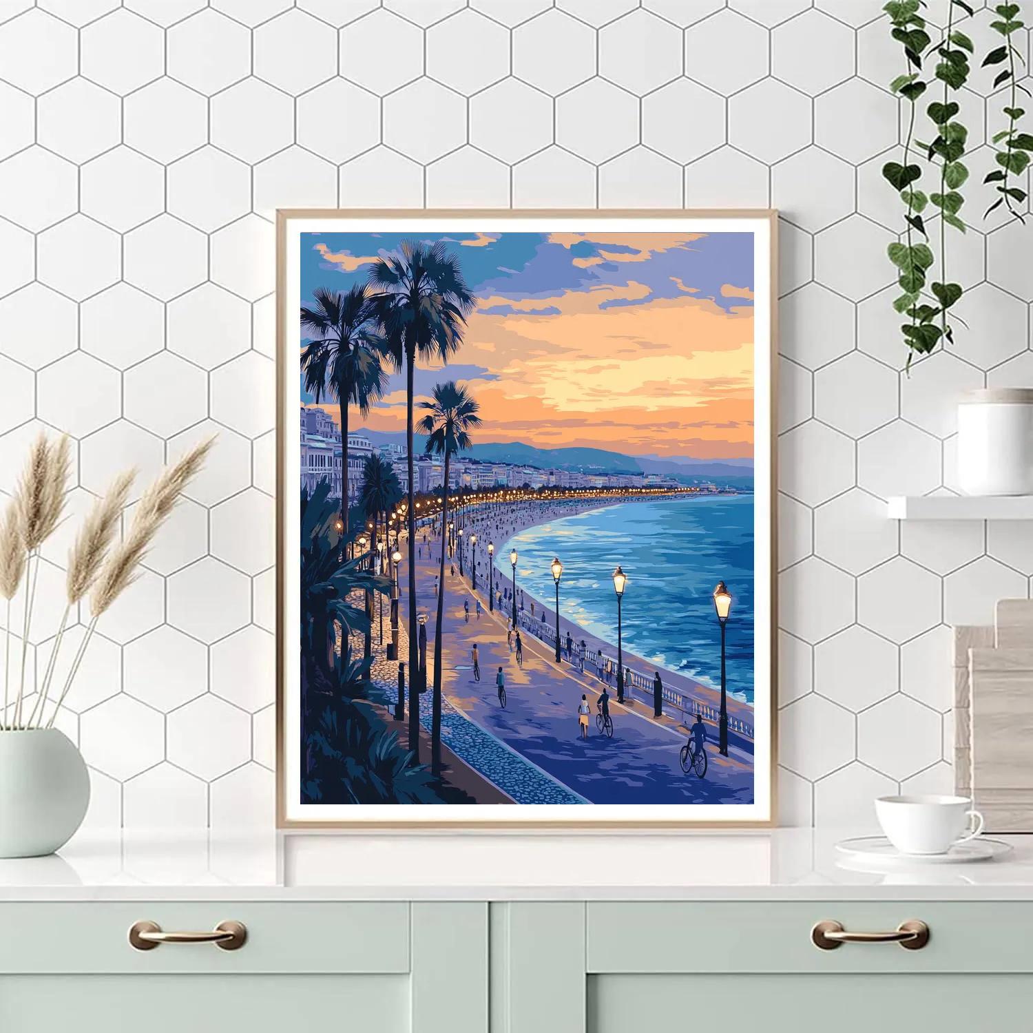 Seafront Promenade Of Nice France At Dusk paint by number