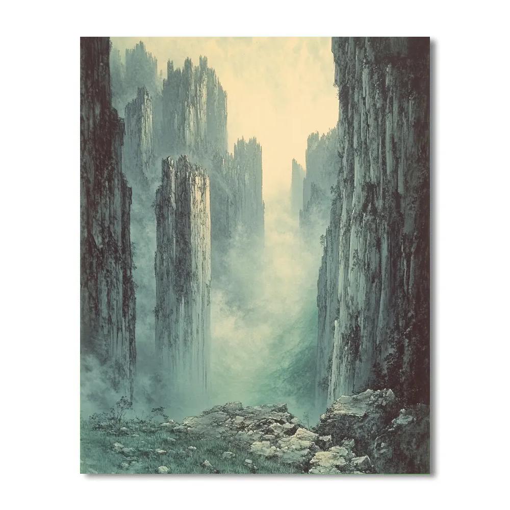 Zhao Mengfu Inspired Mist Over Empty Mountain Pass Number painting