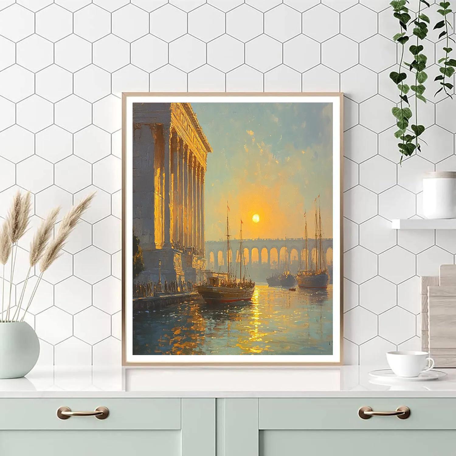 Claude Lorrain Inspired Sunrise Harbor Paint by numbers kits