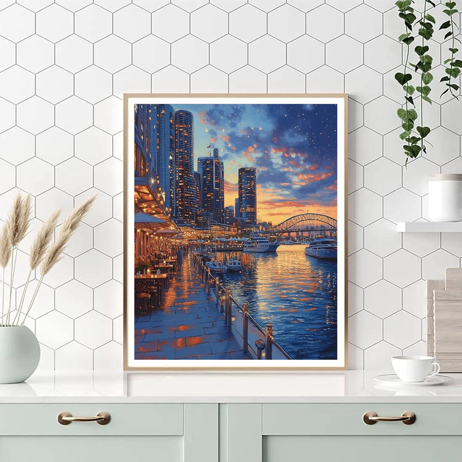 Skyline Reflection At Darling Harbour Sydney Australia painting number kit