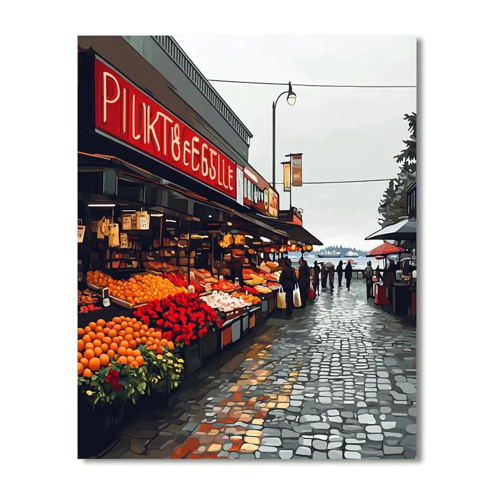 Morning Market On Pike Place Seattle United States Number painting