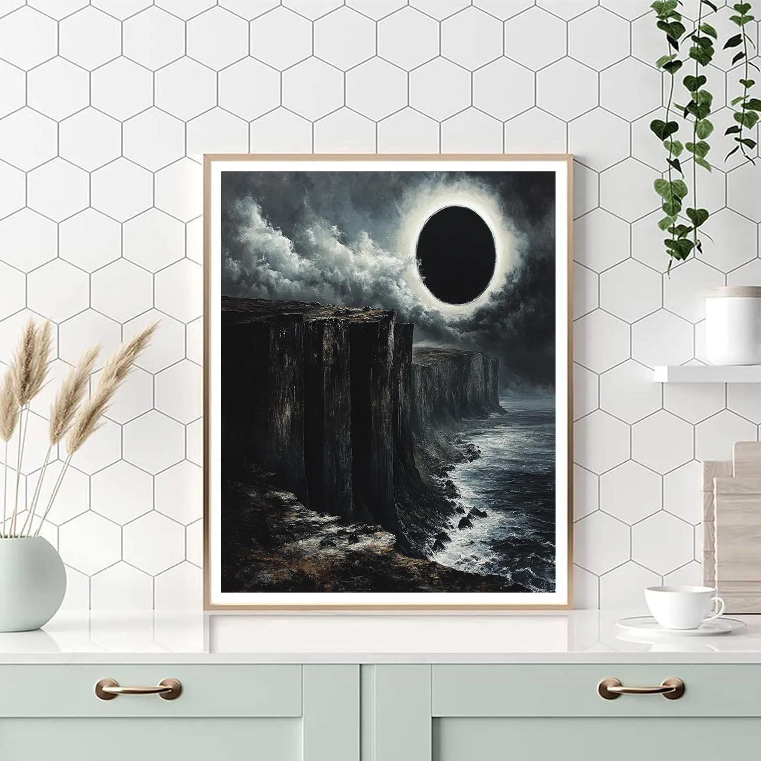 Francisco Goya Inspired Eclipse Over Crumbling Cliff paint by color