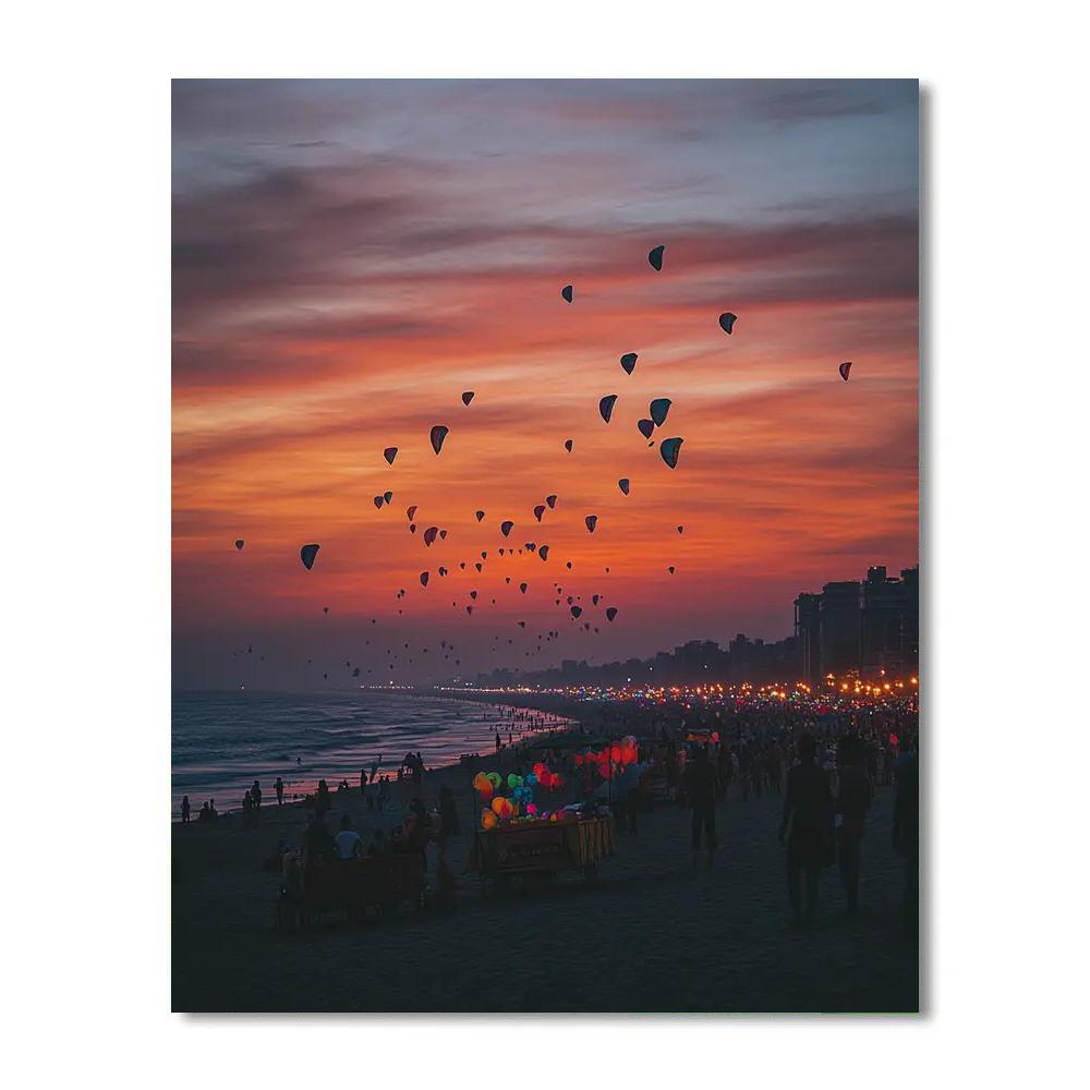 Sunset Silhouette At Marina Beach Chennai India paint by numbers