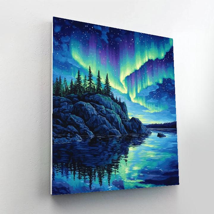 Franklin Carmichael Inspired Aurora Over Granite Headland painting number kit