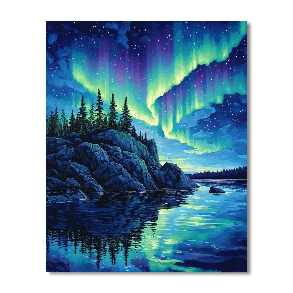 Franklin Carmichael Inspired Aurora Over Granite Headland painting number kit