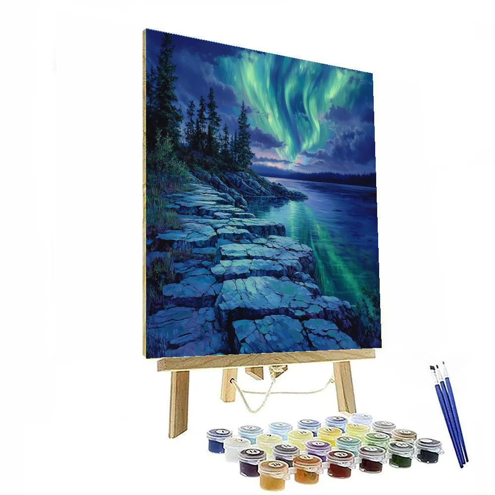 Frederick Varley Inspired Aurora Veil Over Granite Shoreline painting number kit
