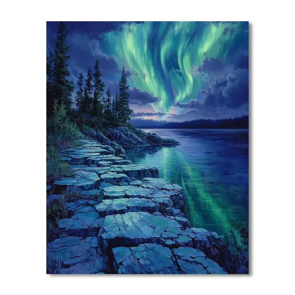Frederick Varley Inspired Aurora Veil Over Granite Shoreline painting number kit