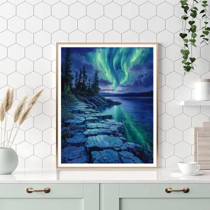 Frederick Varley Inspired Aurora Veil Over Granite Shoreline painting number kit