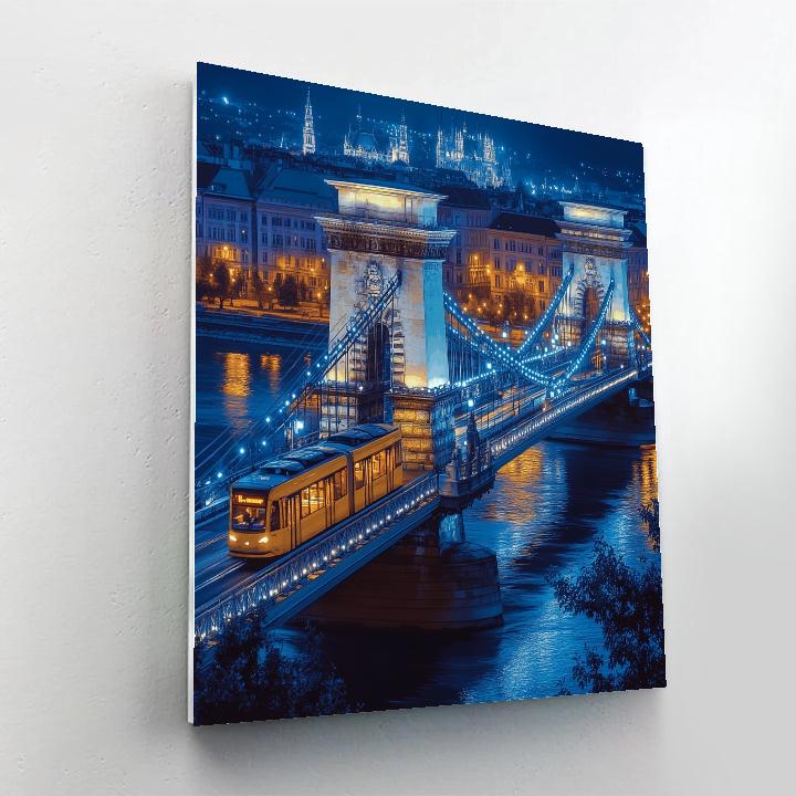 Night Tram Crossing Chain Bridge Budapest Hungary paint by numbers