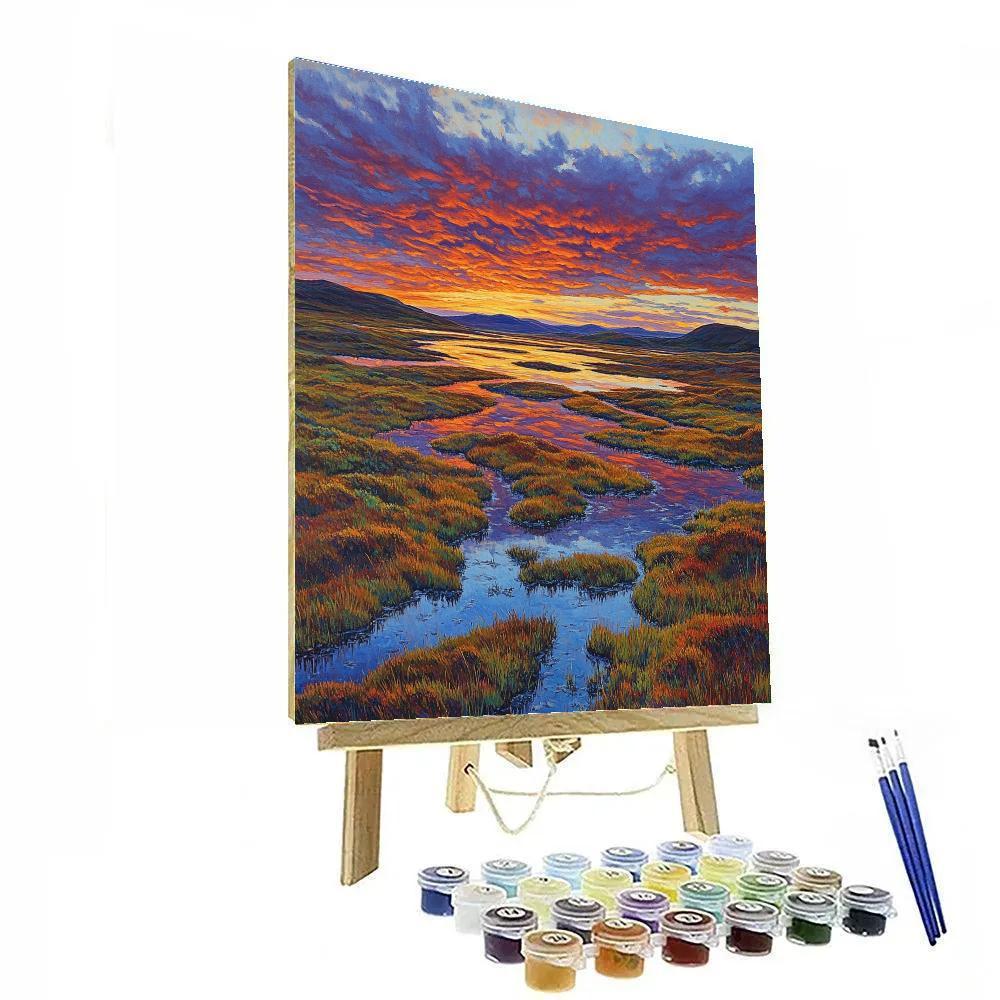 Frederick Varley Inspired Ember Dusk Above Northern Bog DIY paint by numbers