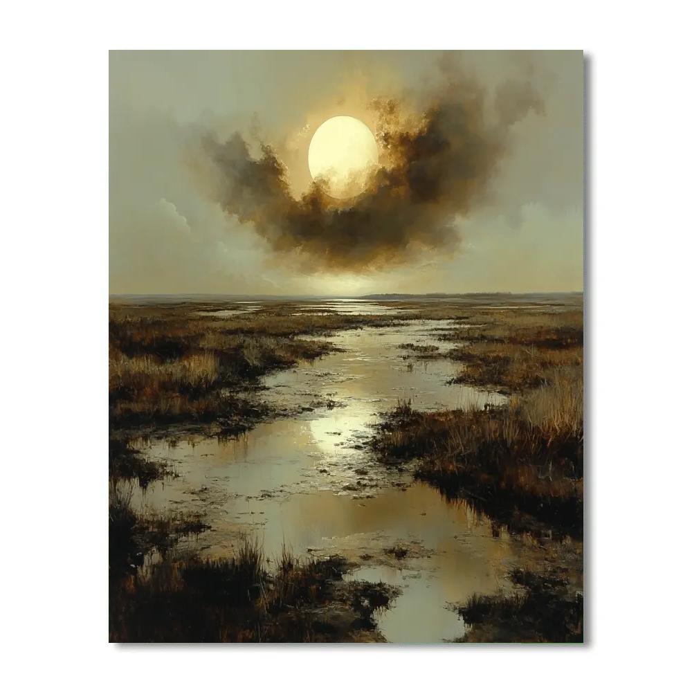 Francisco Goya Inspired Nebulous Moon Over Twisted Marsh Number painting