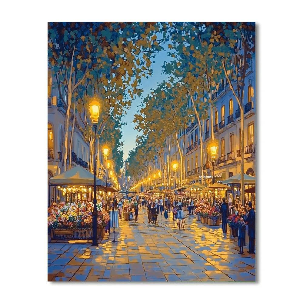 Evening On La Rambla Barcelona Spain Paint by numbers kits