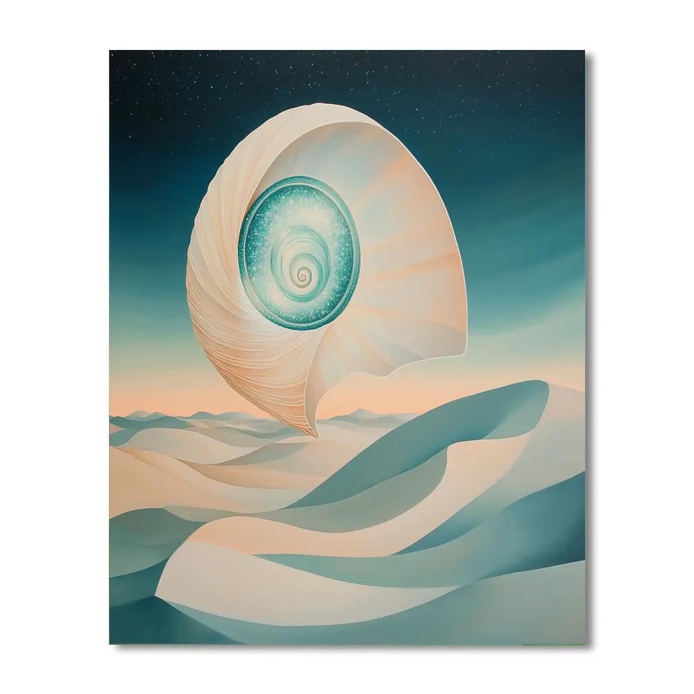 Georgia OKeeffe Inspired Galaxy Shell Over Sand Dunes Number painting