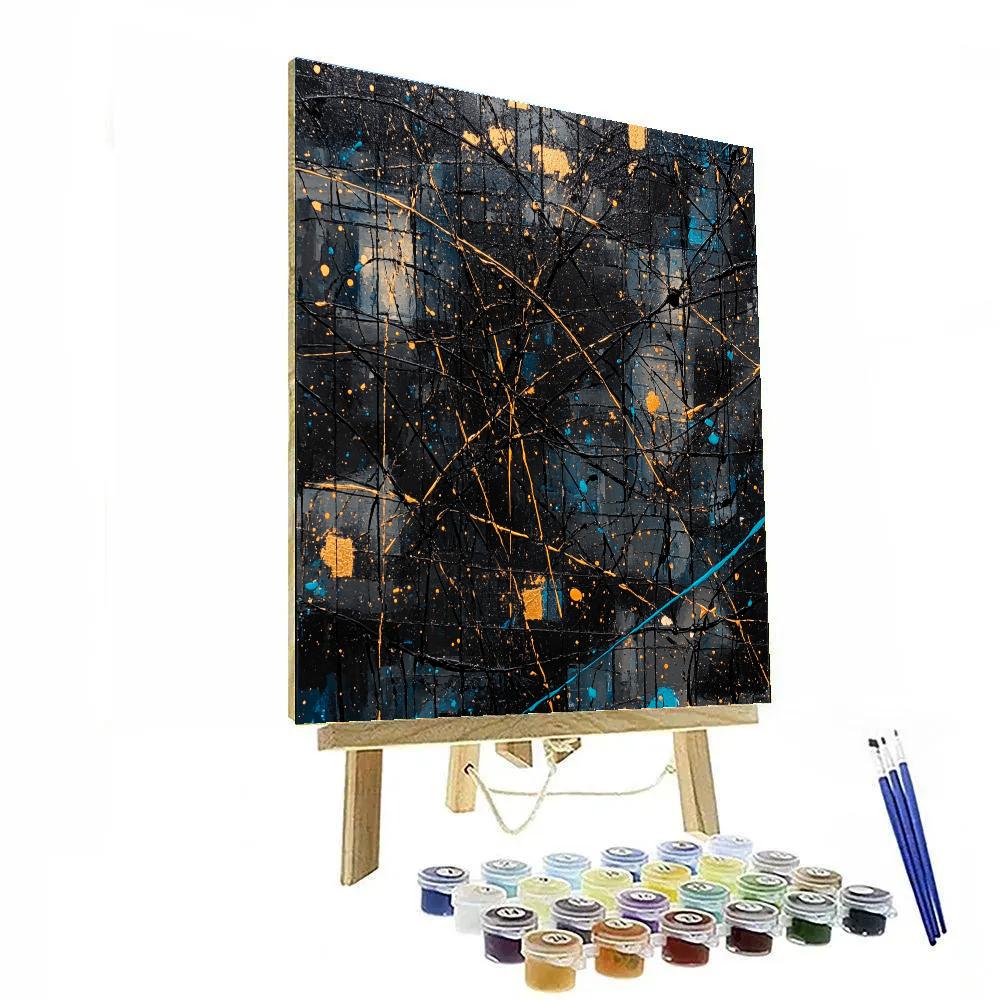 Jackson Pollock Inspired Metallic Night Grid Of Motion painting number kit