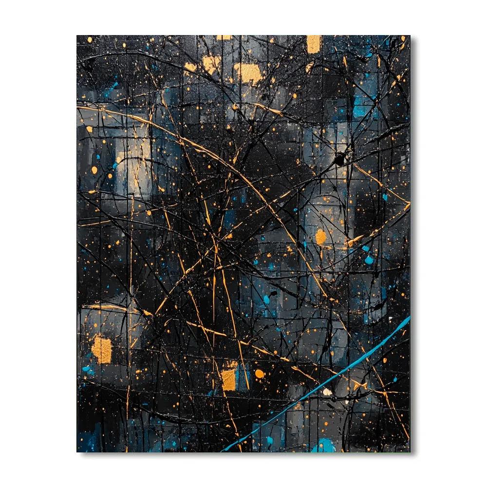 Jackson Pollock Inspired Metallic Night Grid Of Motion painting number kit