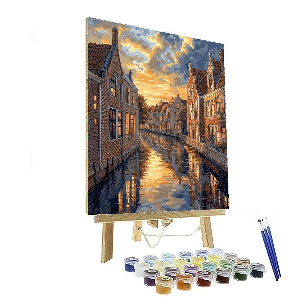 Johannes Vermeer Inspired Delft Canal Facades At Evening Glow Painting by numbers kit