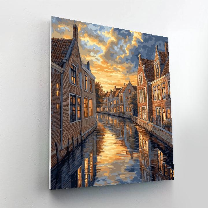 Johannes Vermeer Inspired Delft Canal Facades At Evening Glow Painting by numbers kit