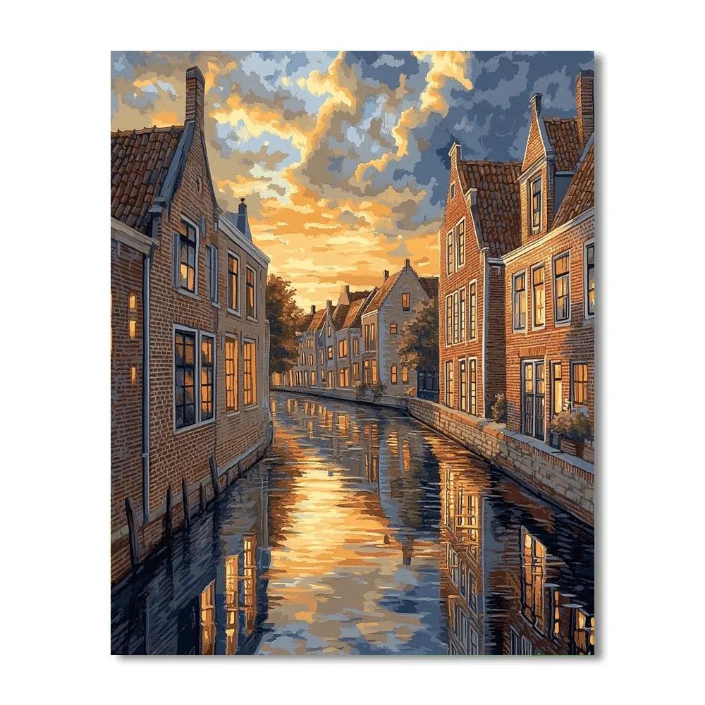 Johannes Vermeer Inspired Delft Canal Facades At Evening Glow Painting by numbers kit