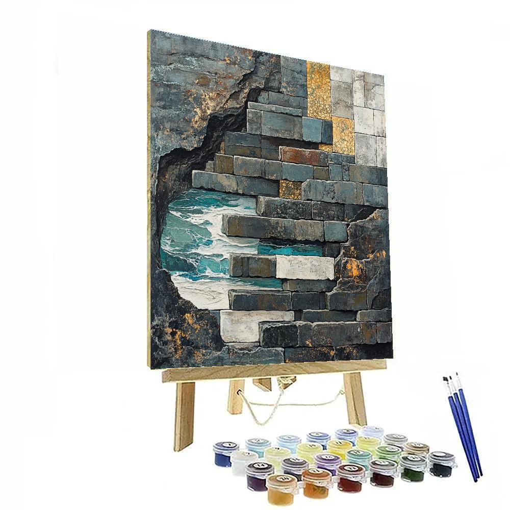 Jean Paul Riopelle Inspired Tidal Rock Ledges In Mosaic Blocks paint by numbers