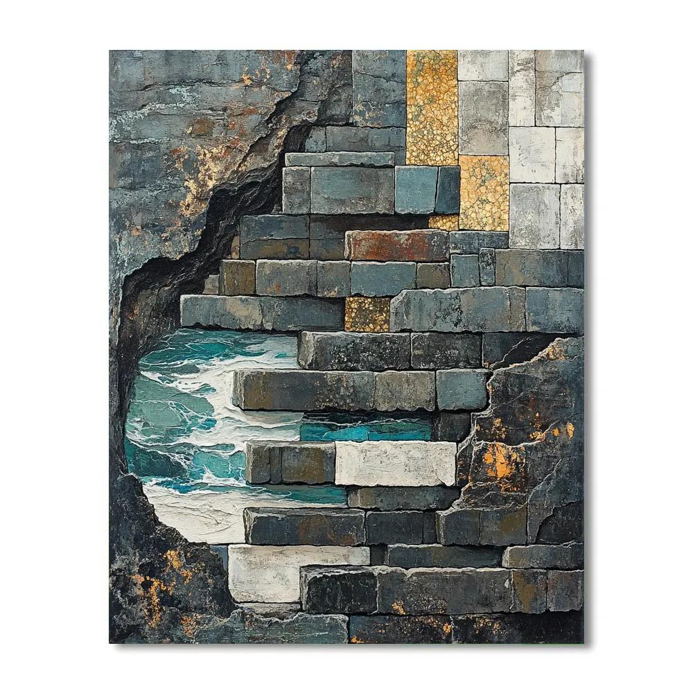 Jean Paul Riopelle Inspired Tidal Rock Ledges In Mosaic Blocks paint by numbers