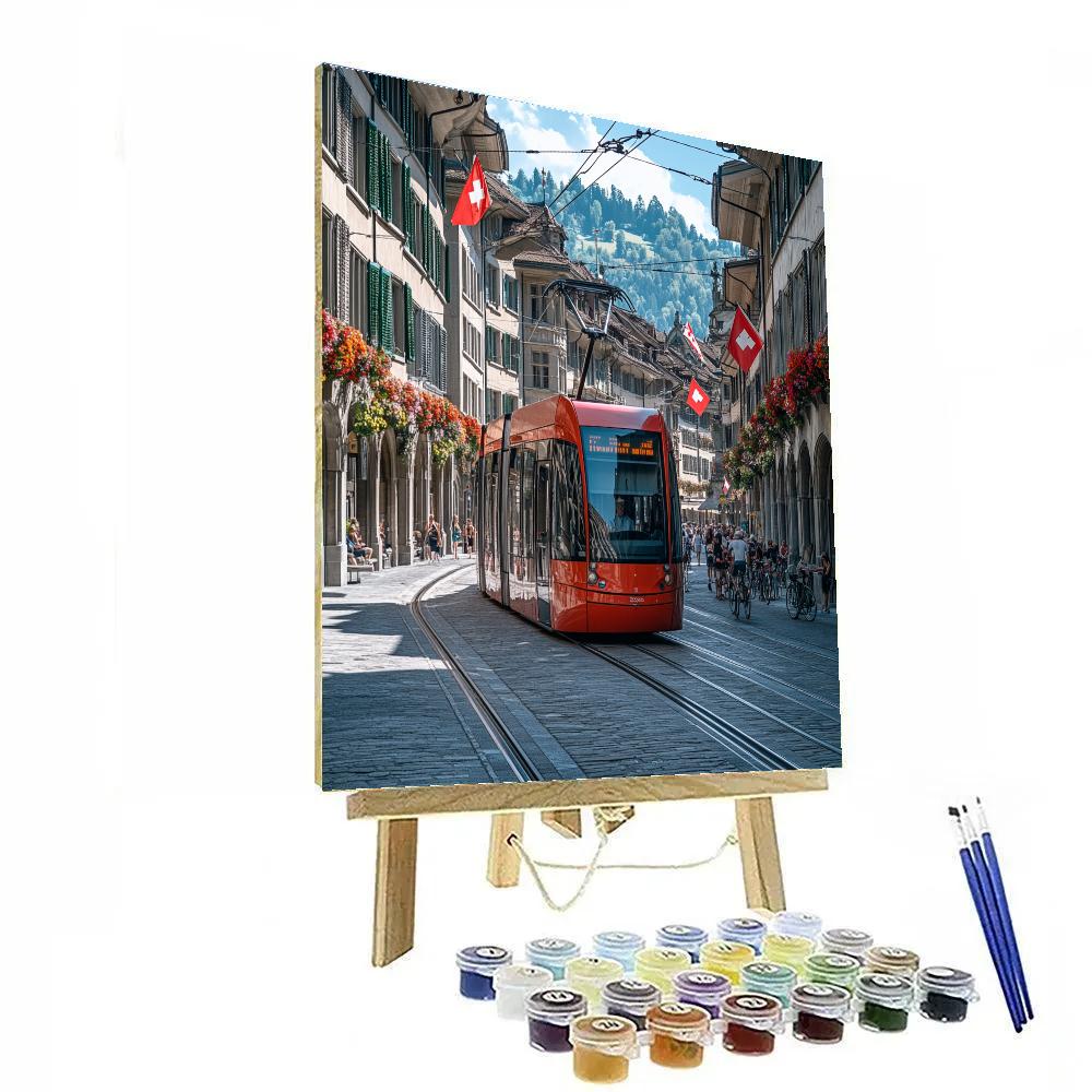 Colorful Tramway In Bern Switzerland paint by color