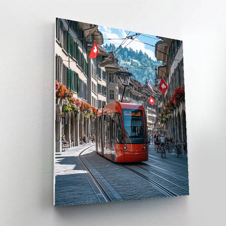Colorful Tramway In Bern Switzerland paint by color