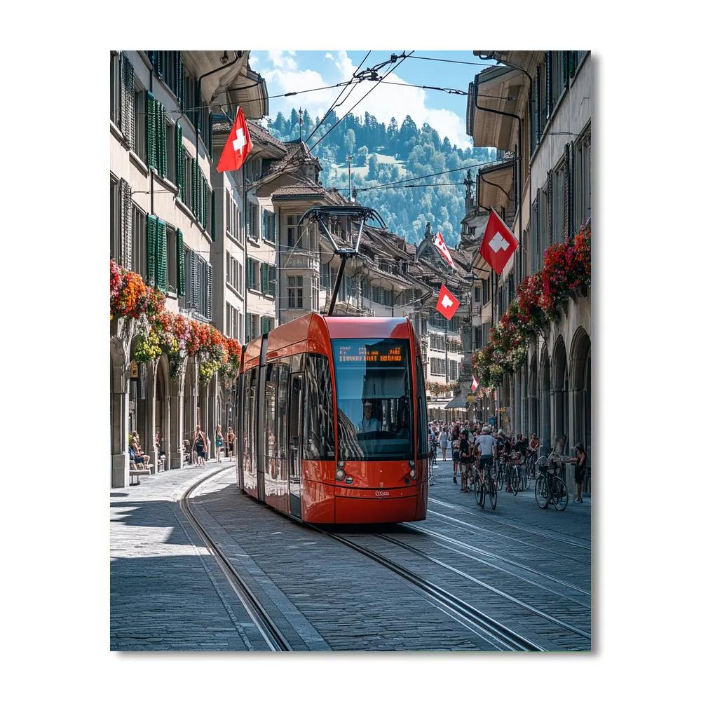 Colorful Tramway In Bern Switzerland paint by color