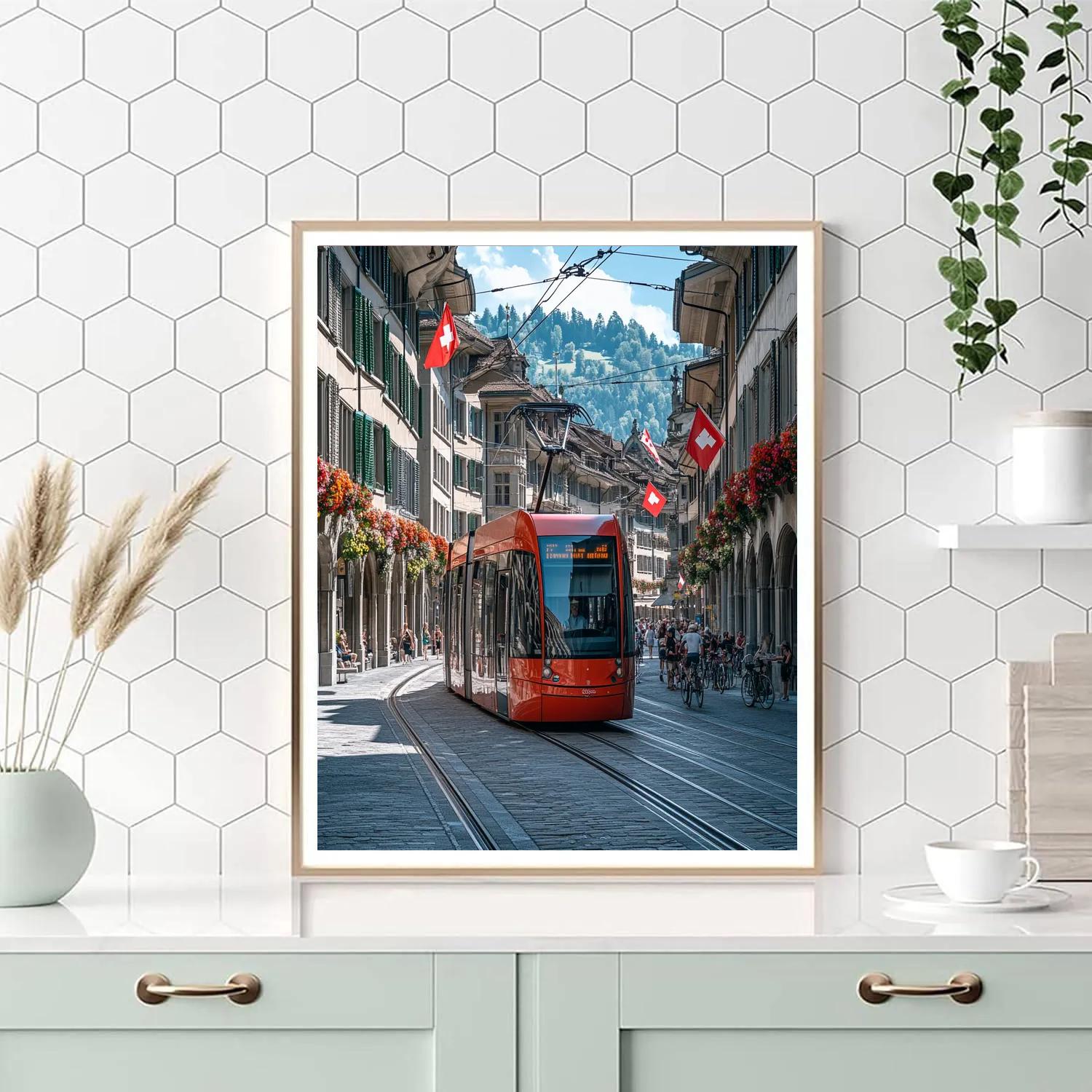 Colorful Tramway In Bern Switzerland paint by color