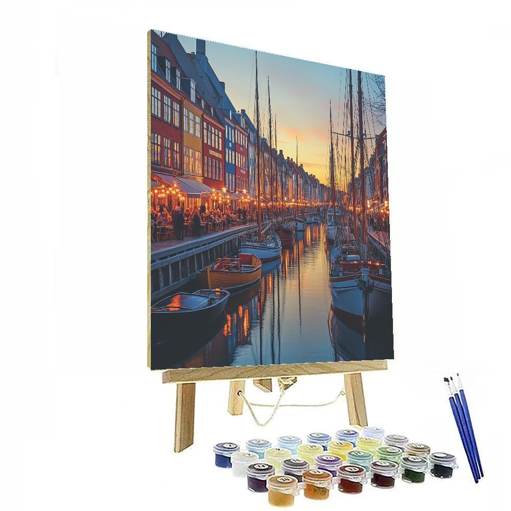 Evening Boats On Nyhavn Copenhagen Denmark Numbered painting kits