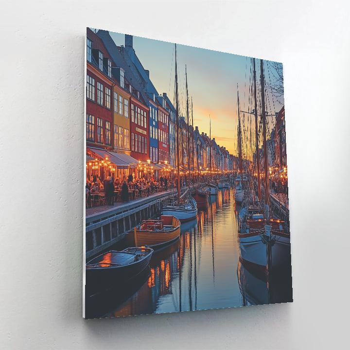 Evening Boats On Nyhavn Copenhagen Denmark Numbered painting kits