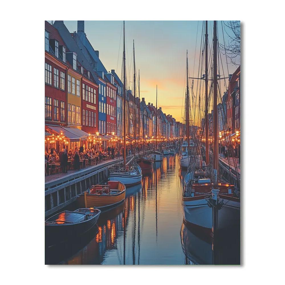 Evening Boats On Nyhavn Copenhagen Denmark Numbered painting kits
