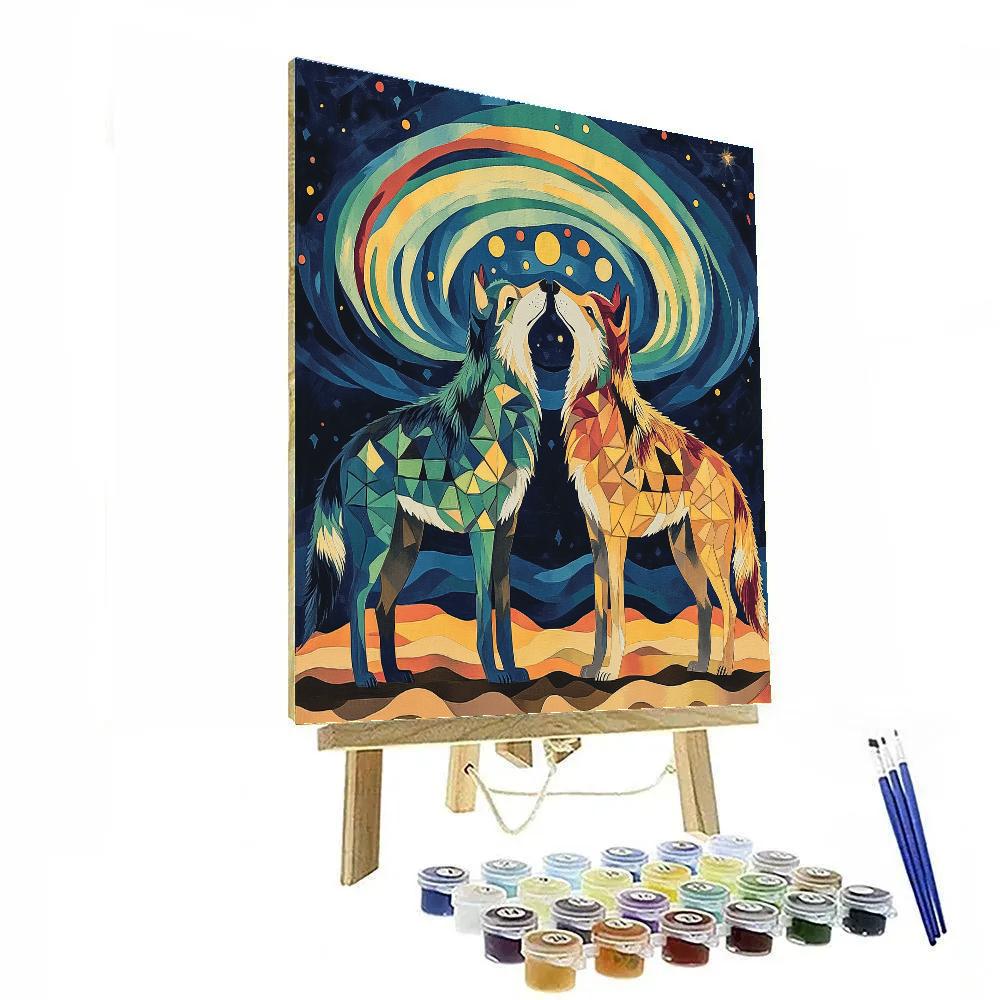 Norval Morrisseau Inspired Wolves Of The Aurora Trail Number painting