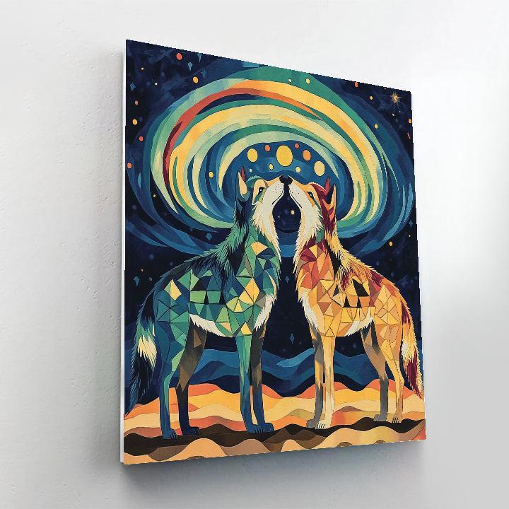 Norval Morrisseau Inspired Wolves Of The Aurora Trail Number painting