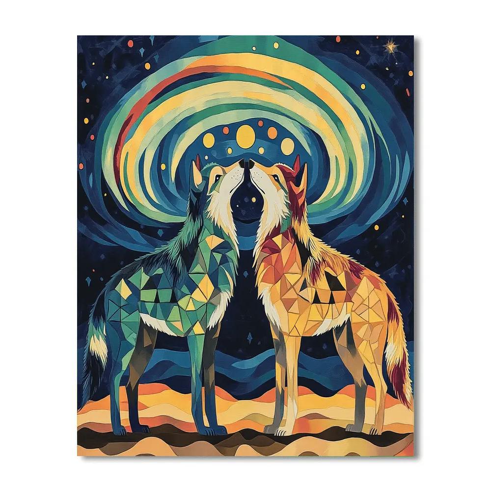 Norval Morrisseau Inspired Wolves Of The Aurora Trail Number painting