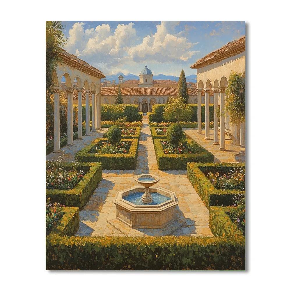 Raphael Inspired Tranquil Cloister Garden With Central Fountain Paint by numbers kits