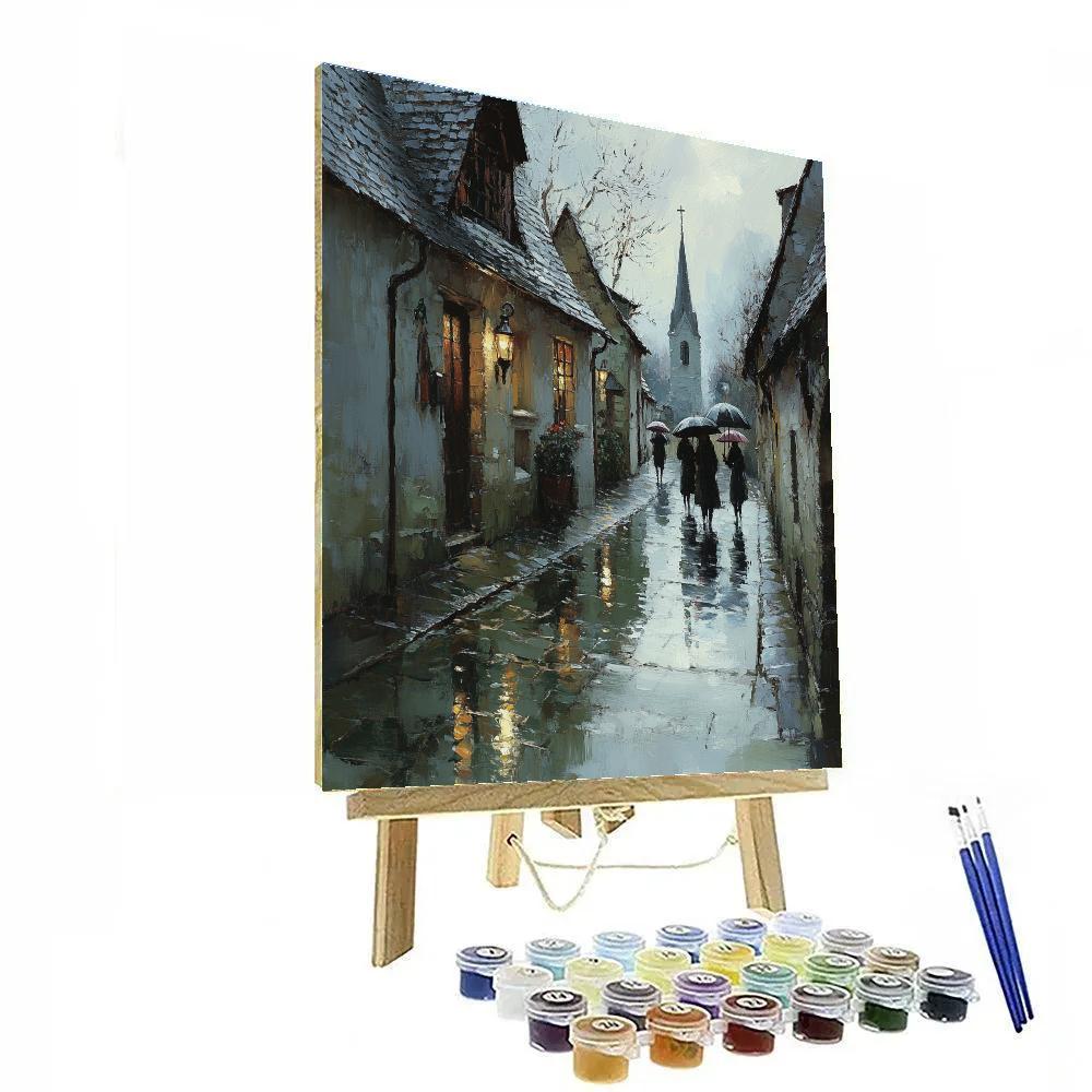 Pissarro Inspired Village Street In Rain Number painting
