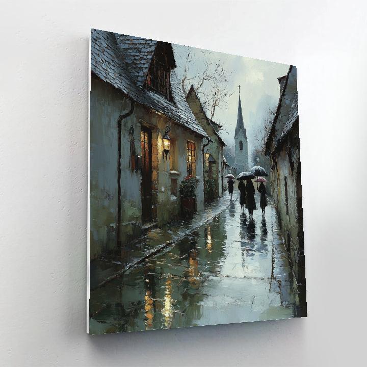 Pissarro Inspired Village Street In Rain Number painting