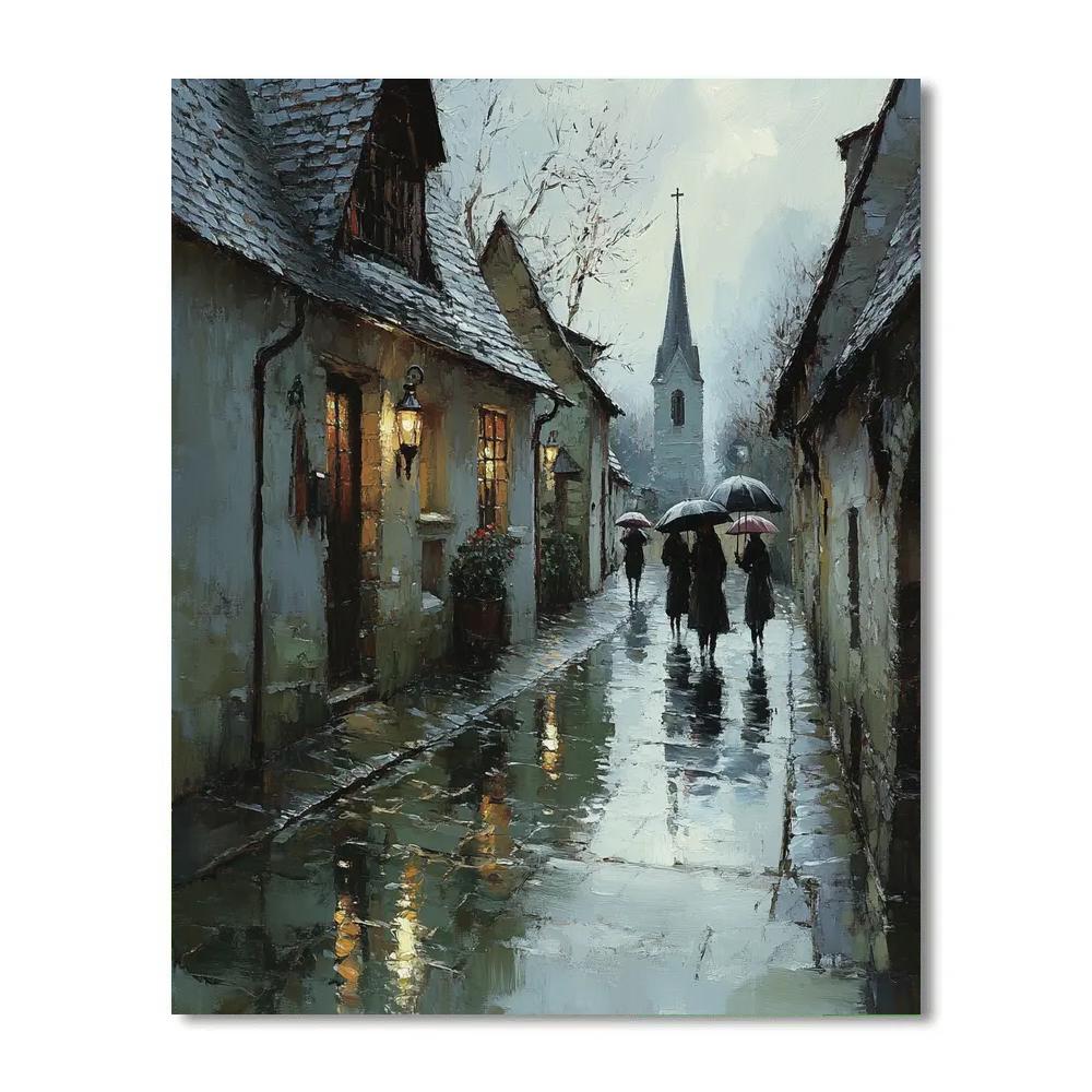 Pissarro Inspired Village Street In Rain Number painting