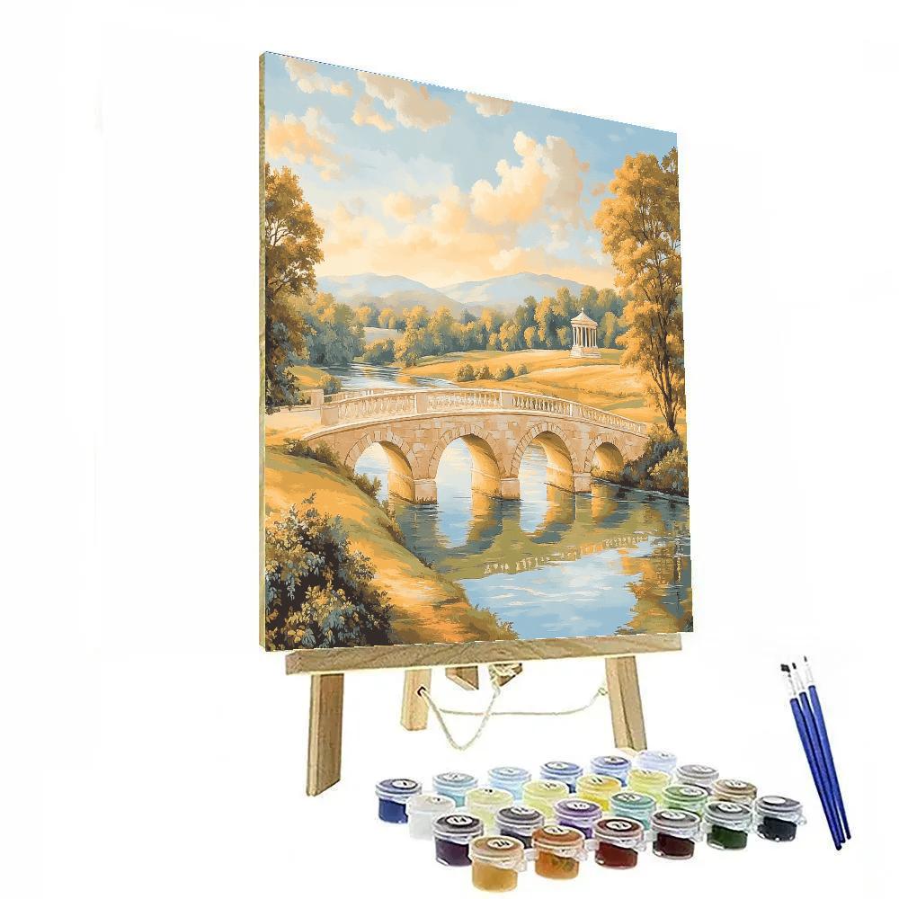 Raphael Inspired Golden Bridge Over Serene Riverbend Number painting