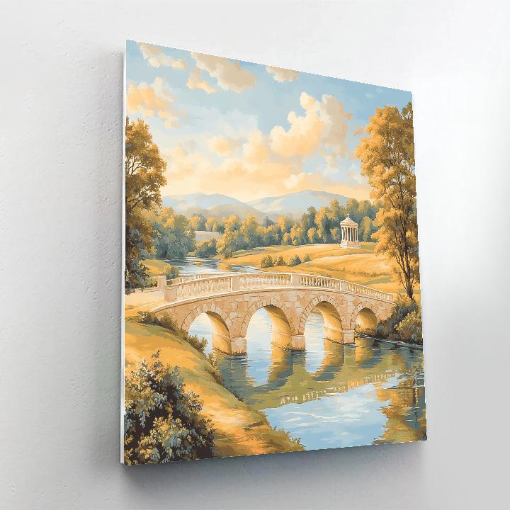 Raphael Inspired Golden Bridge Over Serene Riverbend Number painting
