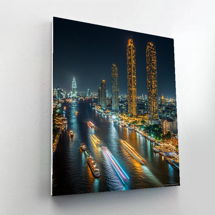 Night Skyline Over Chao Phraya River Bangkok Thailand paint by numbers