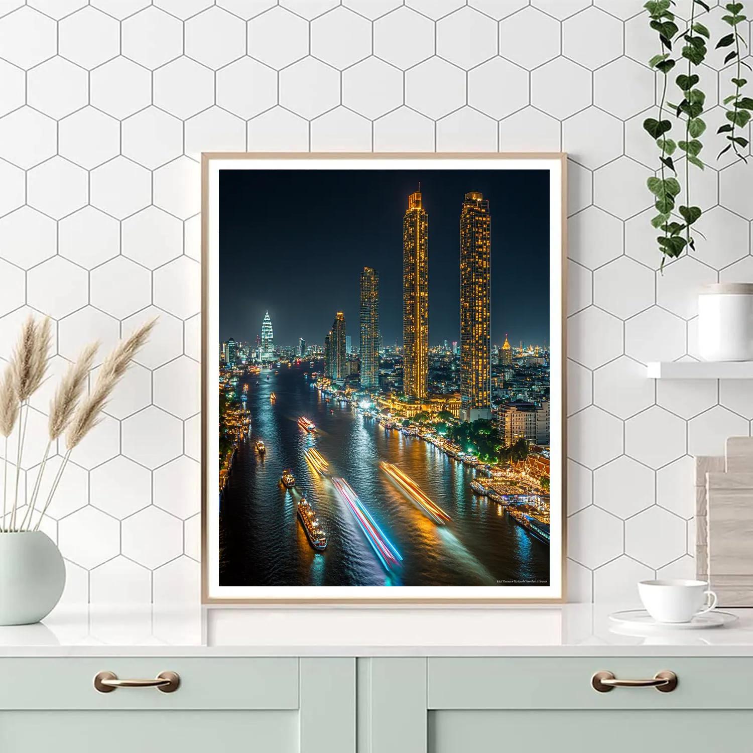 Night Skyline Over Chao Phraya River Bangkok Thailand paint by numbers