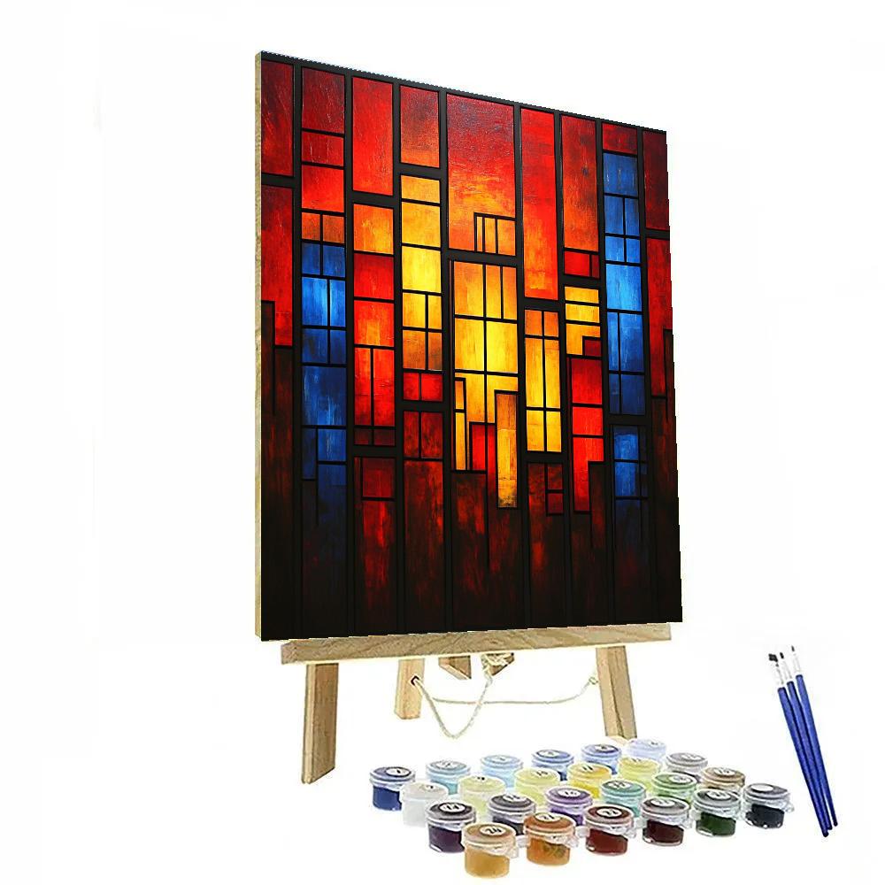 Mondrian Inspired City Grid Night Number painting