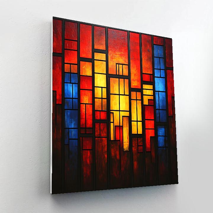 Mondrian Inspired City Grid Night Number painting